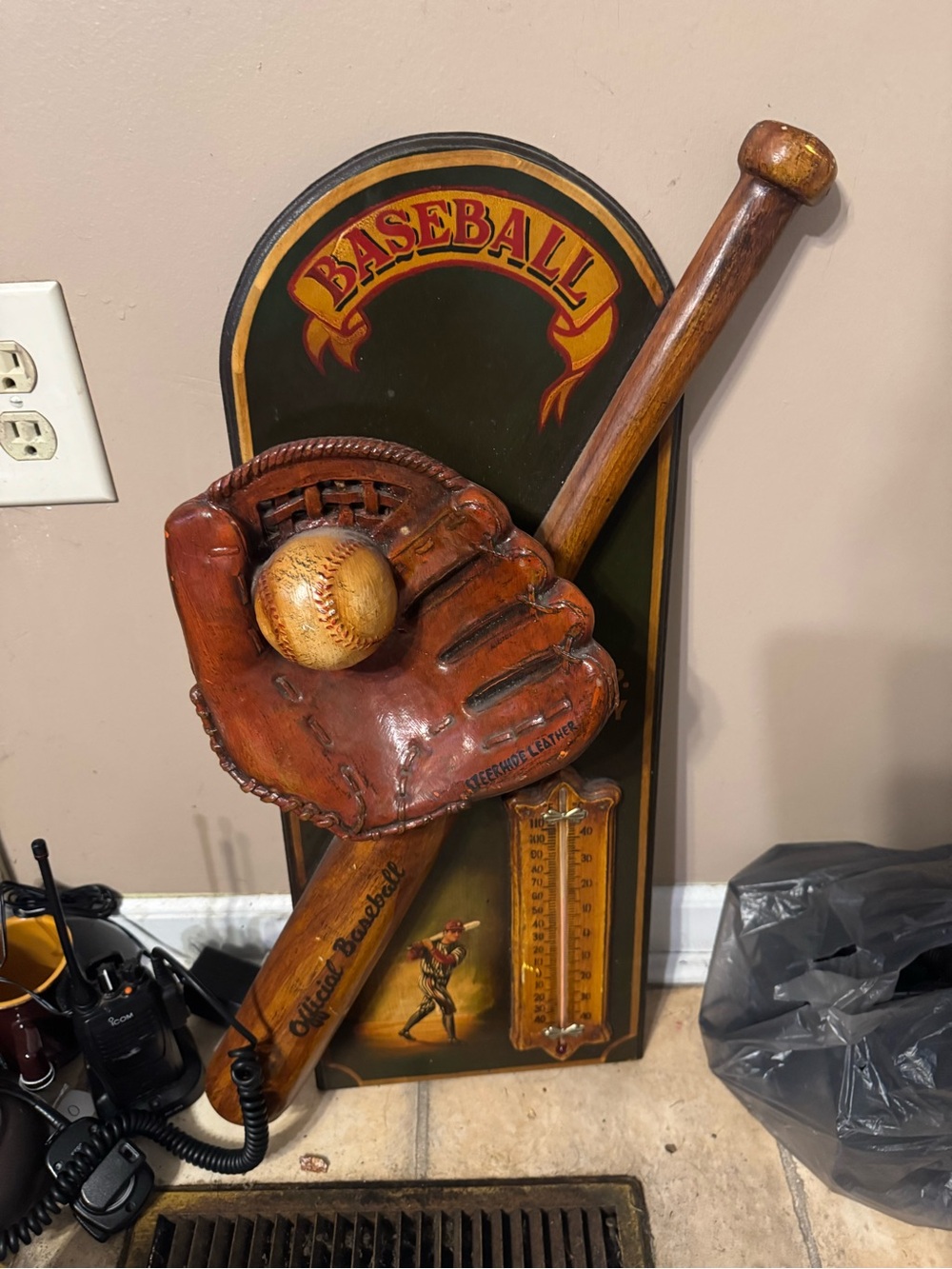 Vintage 1990s Baseball Wall Decor Glove Bat Ball Working Thermometer